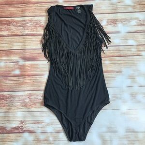 BKE Black Fringe Bodysuit